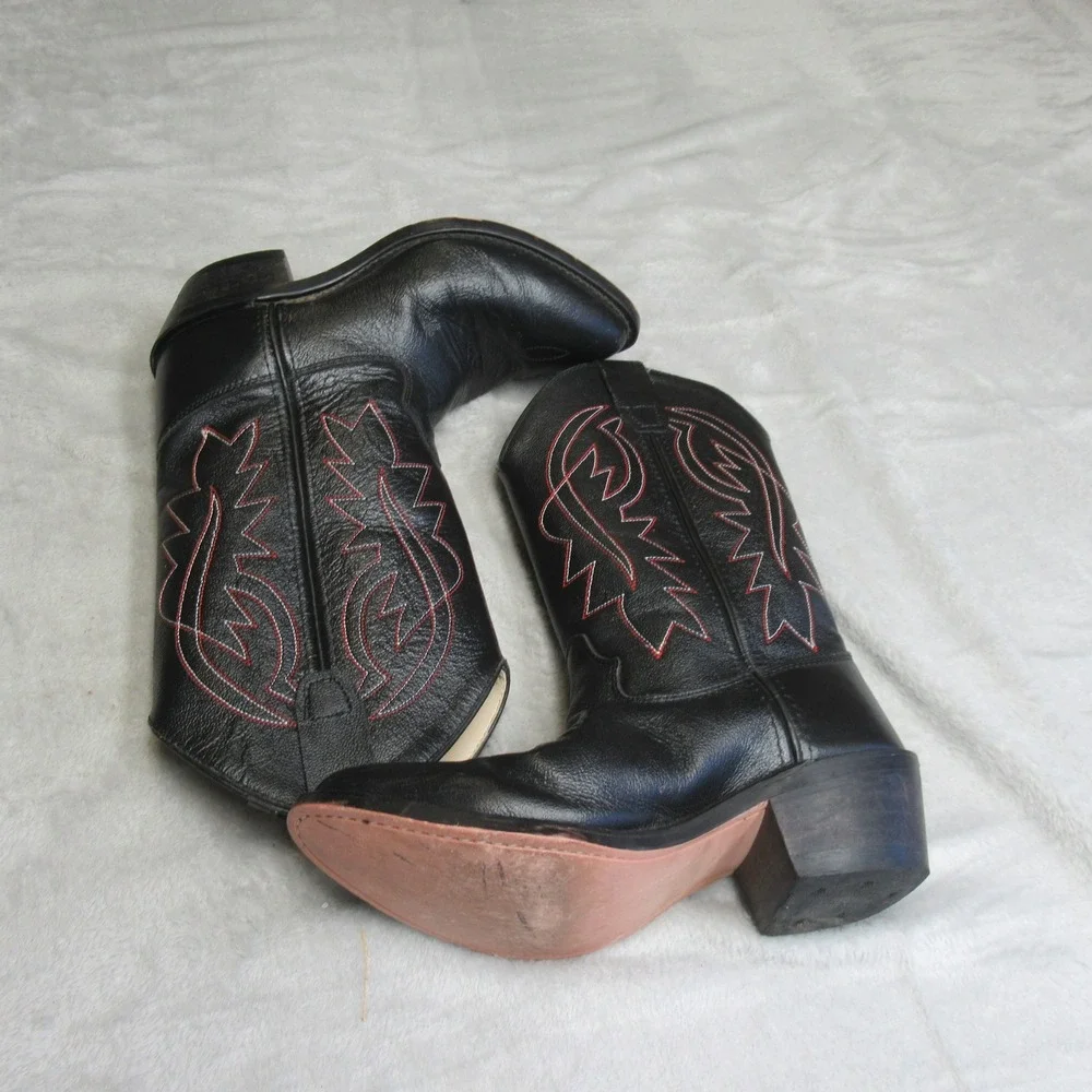 Cody James Boys 4D Western Boots Black Cowboy Red‎ Stitch Leather LIGHTLY USED